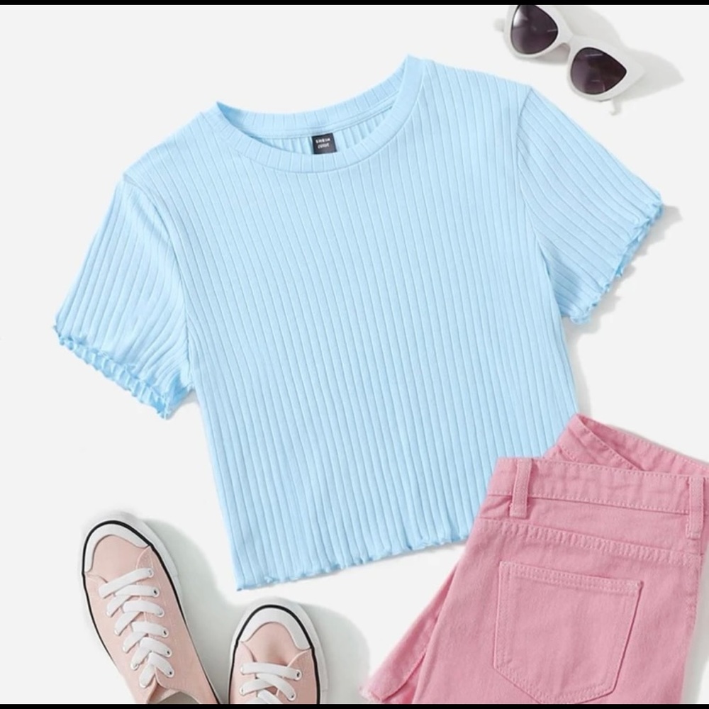 Lettuce Trim Rib-knit tee shirt / t-shirt